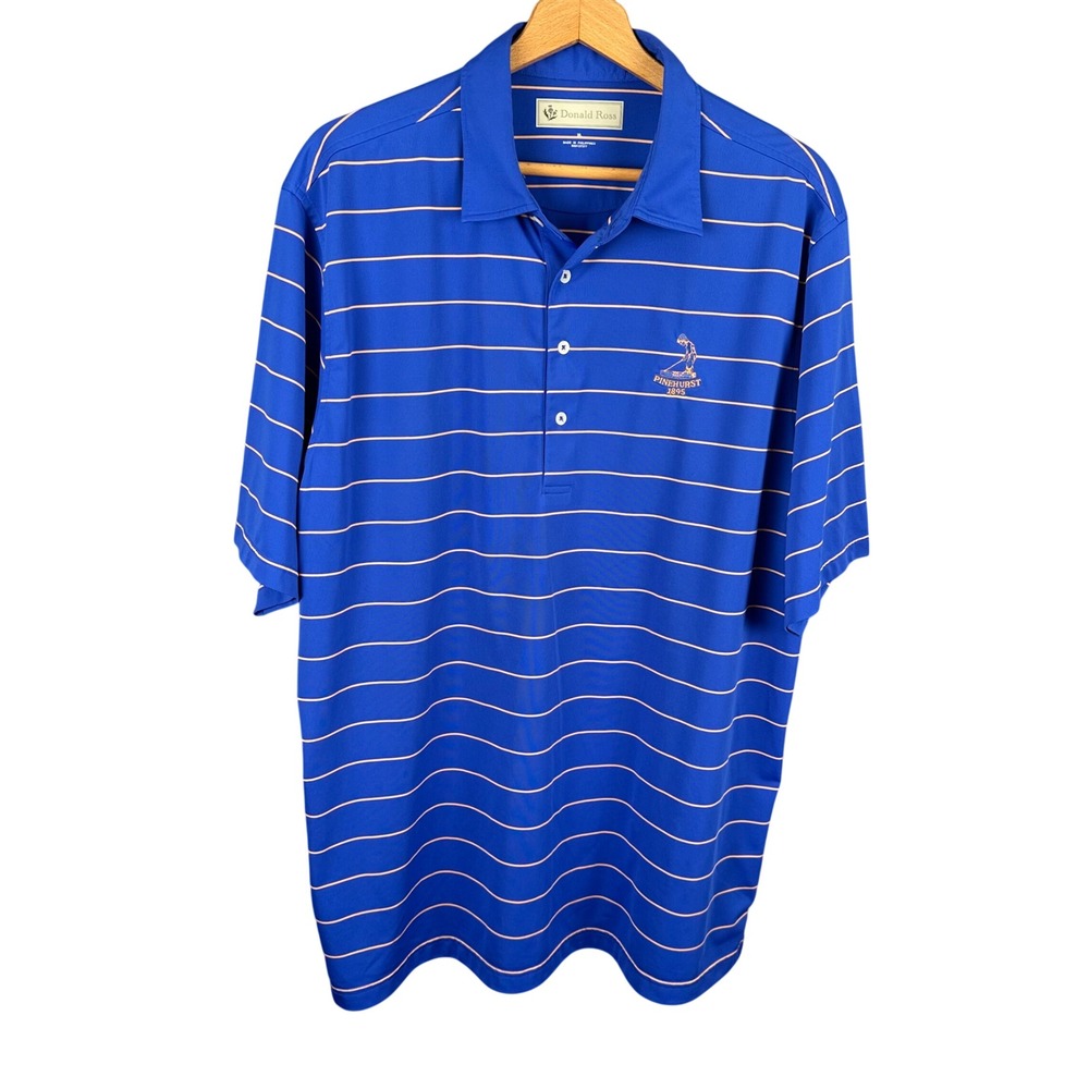 Donald Ross Pinehurst 1895 Blue Striped Golf Polo Shirt Mens XL Performance